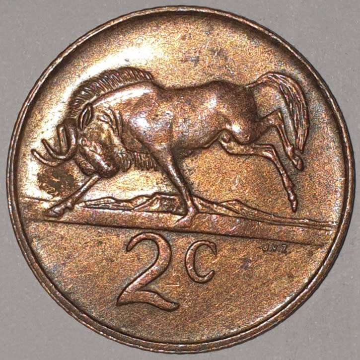 1989 - 2 CENT COIN (TWO CENT COIN) - RSA - BRONZE - KM#83 - BILINGUAL LEGEND - WILDEBEEST